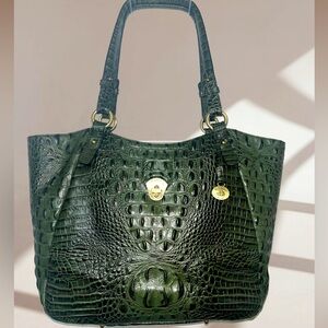 RARE Brahmin Melbourne Collette Double Handle Green Croc-Embossed Shoulder/Tote